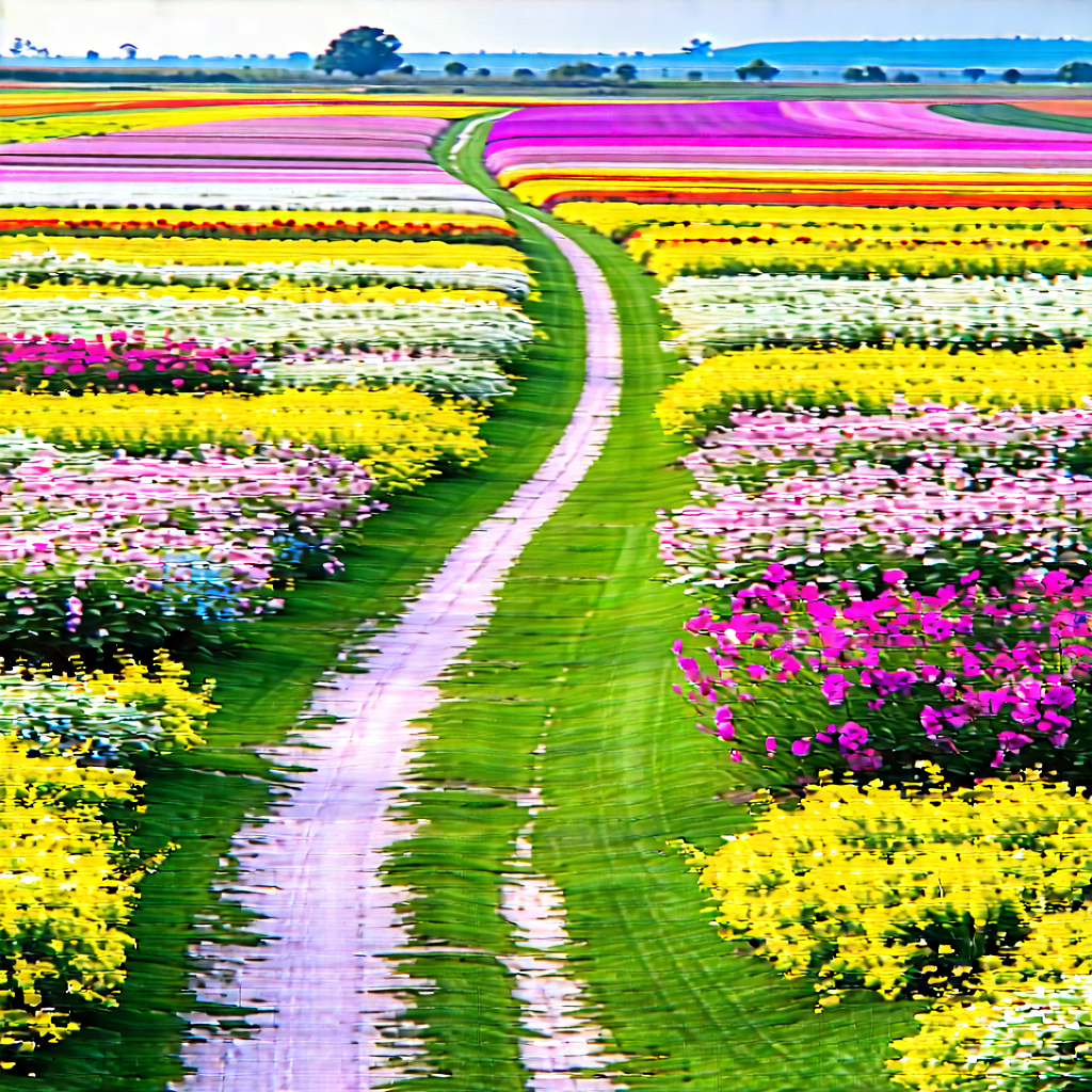 Nature Drone Photography: Path through flowering meadow