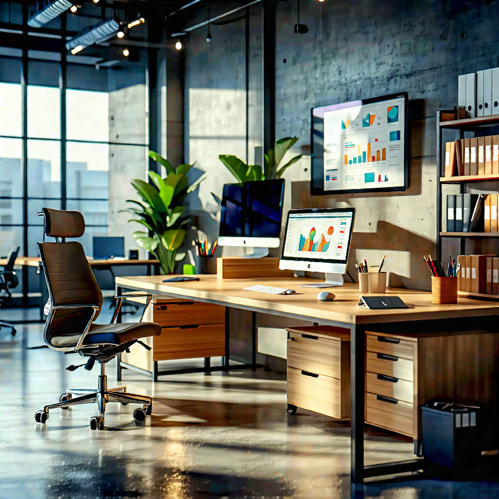 Business Architectural Photography: Workplace with productivity tools on desk