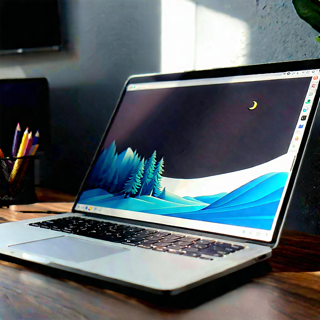 Tech Tilt-Shift Photography: Laptop with (digital:1.47) artwork