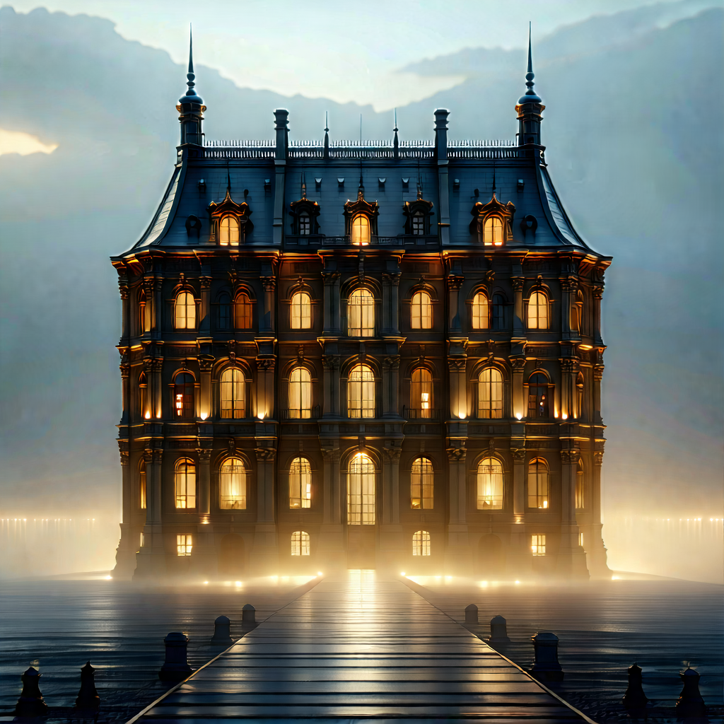 Urban Blueprint Style: Historic Building With Dramatic Lighting With Large, Ornate