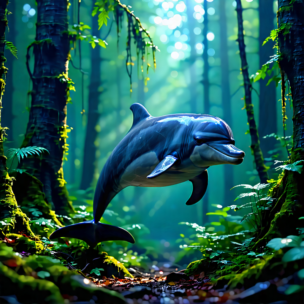 Nature Concept Art: Dolphin In Forest Environment With Dolphin Seen