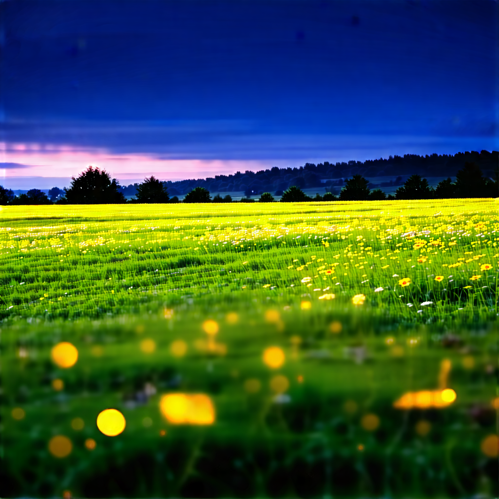 Nature Graphic Design: Meadow During Night With Lush Green