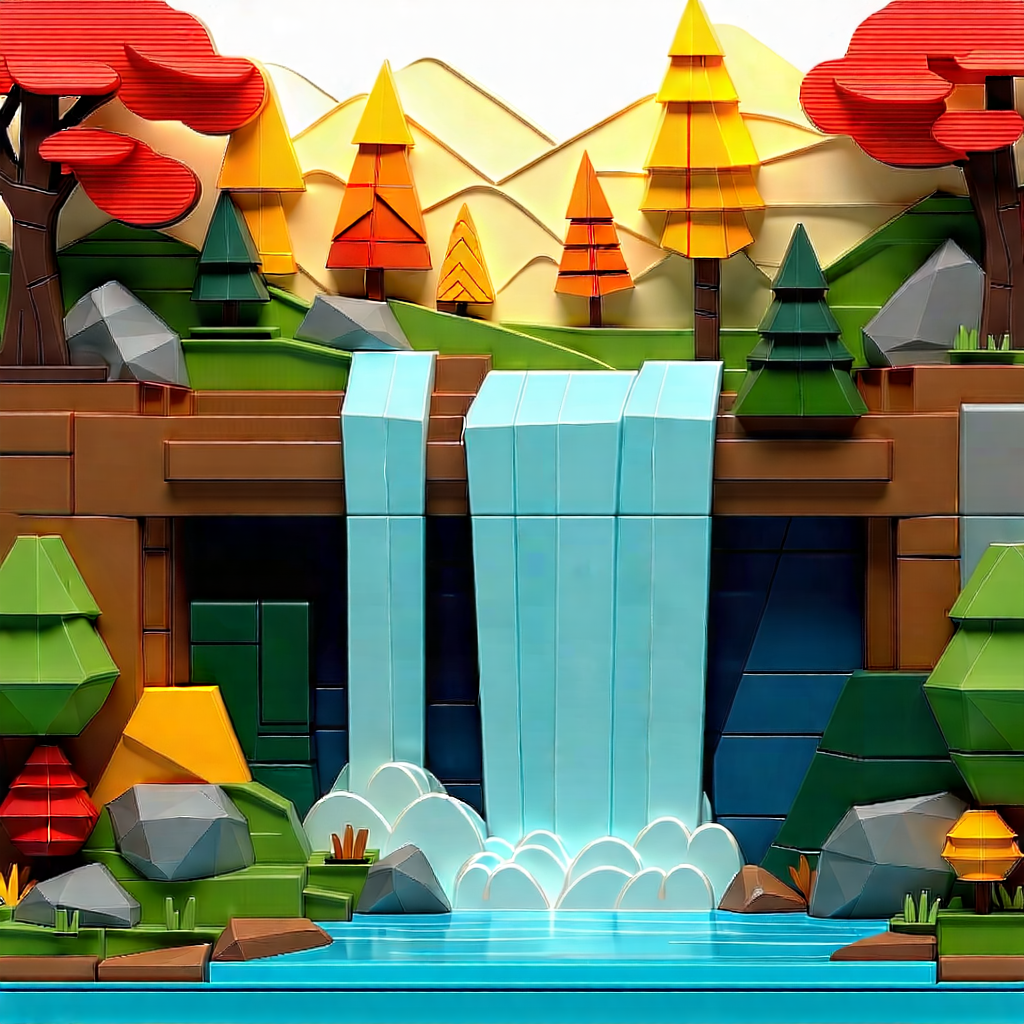 Nature Low Poly: Waterfall in autumn colors
