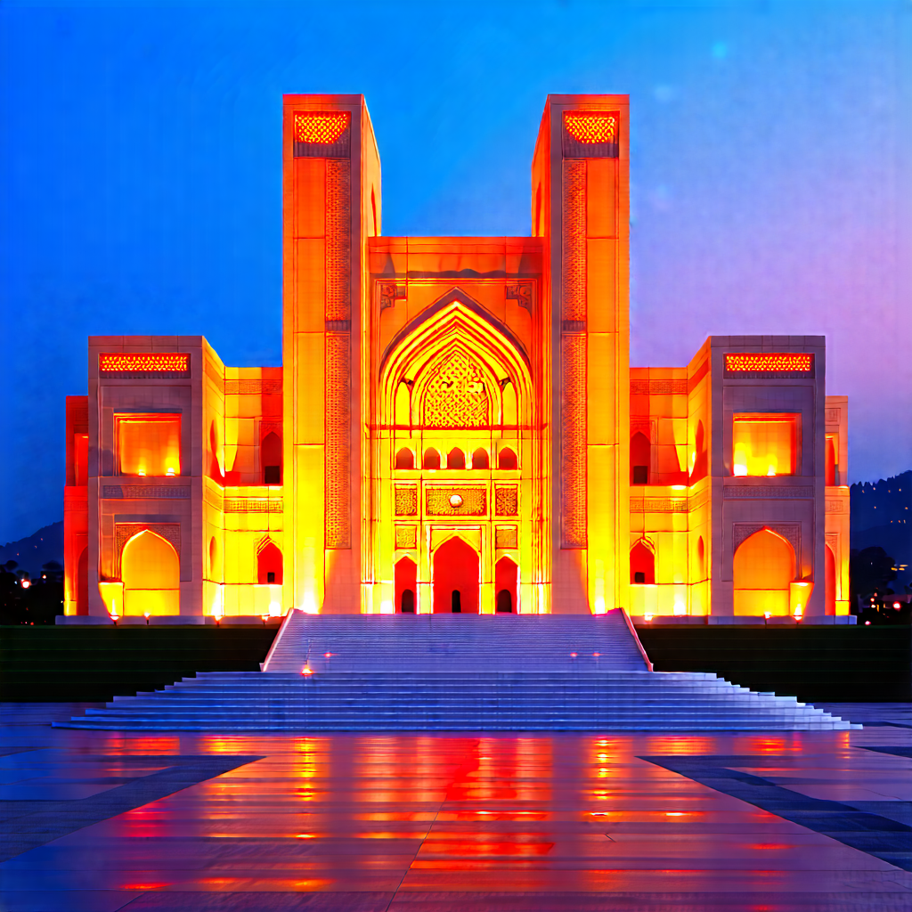 Urban Geometric Design: Famous Building With Sunset Glow With Large, Ornate