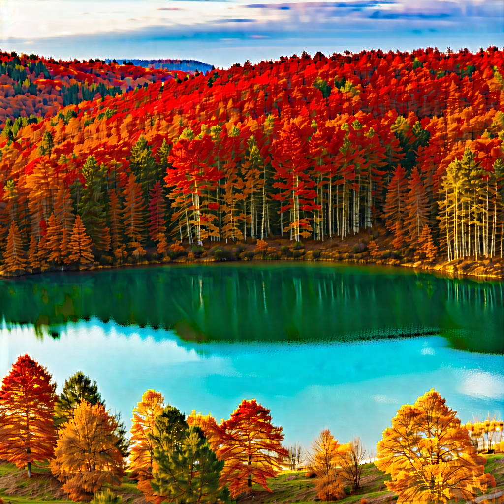 Nature Drone Photography: Crystal Clear Lake Surrounded By Autumn Trees With Serene Lake