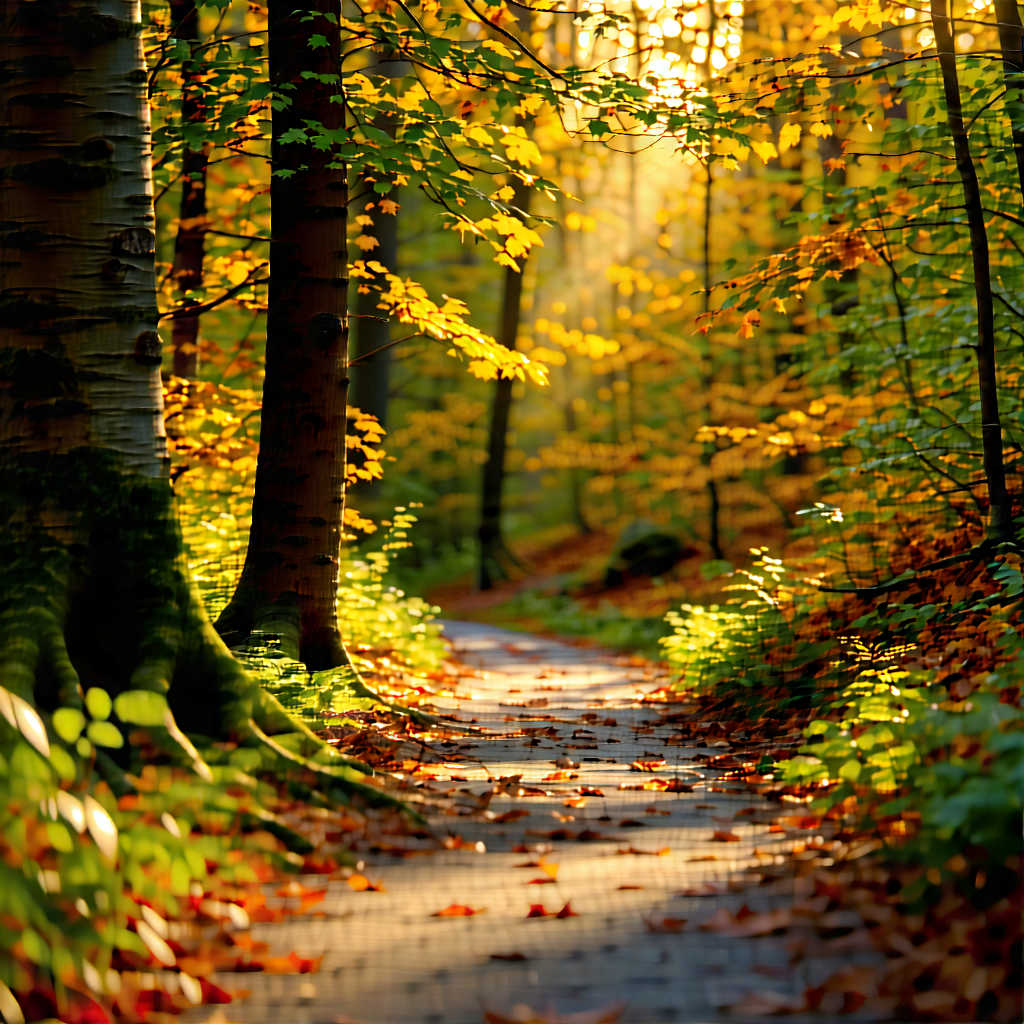 Nature Professional Photography: Path Through Autumn Woodland With Beautiful Forest