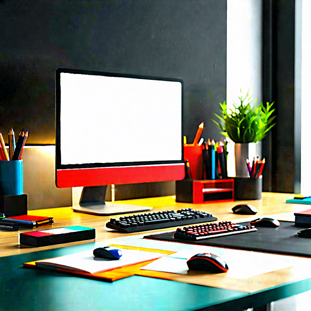 Business Octane Render: Workplace with productivity tools on desk