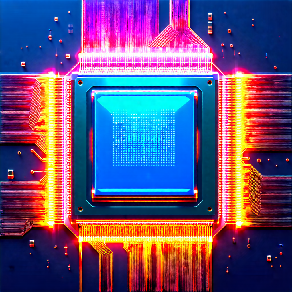 Tech Digital Art: Microchip with neon accents