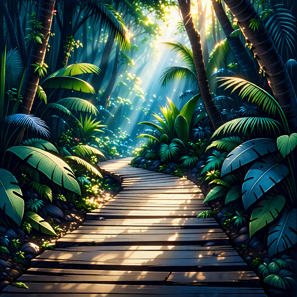 Nature Lithograph: Path Through Tropical Jungle With Image, There