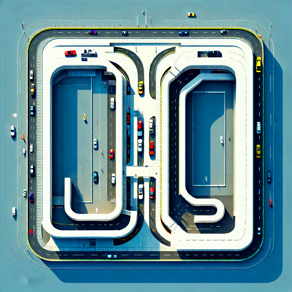 Urban Linocut Print: Aerial View Of Transportation Hub With Image, There