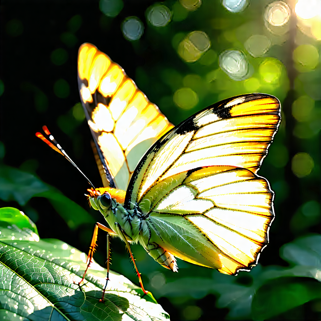 Nature Abstract Design: Butterfly In Natural Habitat With Yellow White