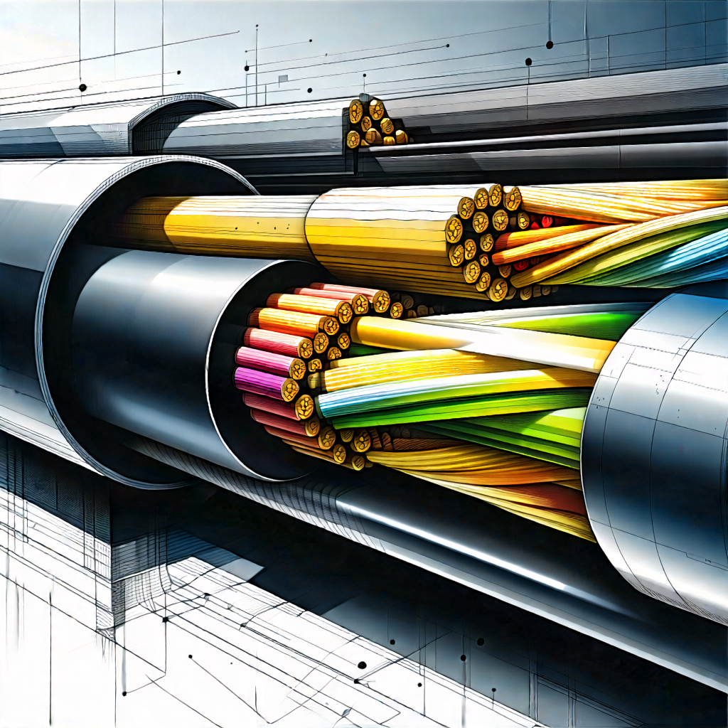 Tech Ink Drawing: Close-up Of Fiber Optic Cables With Image, There