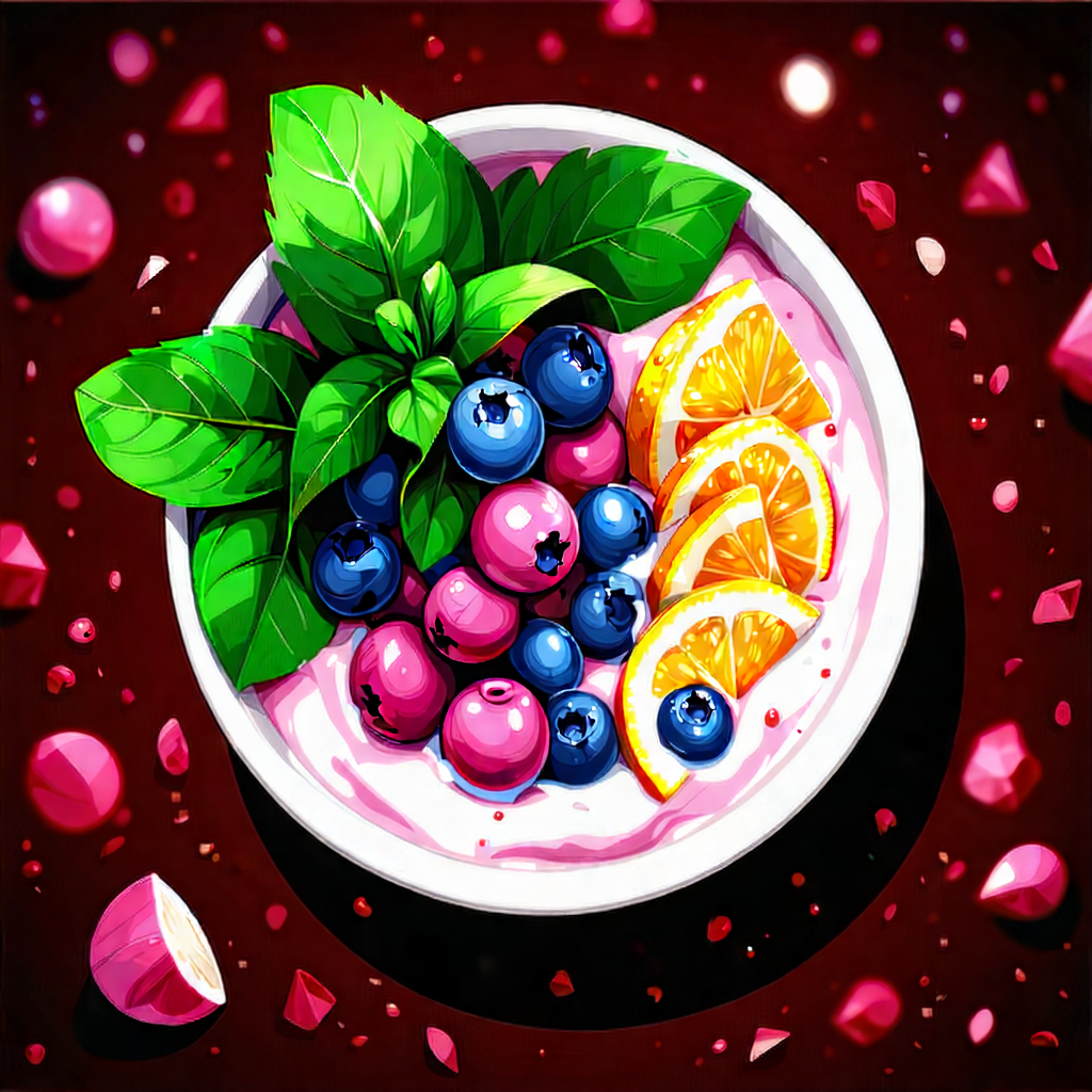 Lifestyle Ink Drawing: Smoothie Bowl Prepared With Fresh Ingredients With Bowl Filled