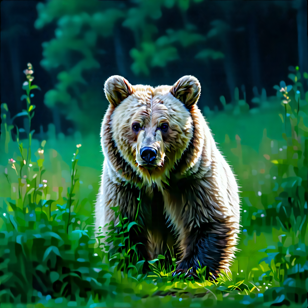 Nature Acrylic Painting: Bear In Natural Habitat With Large Brown