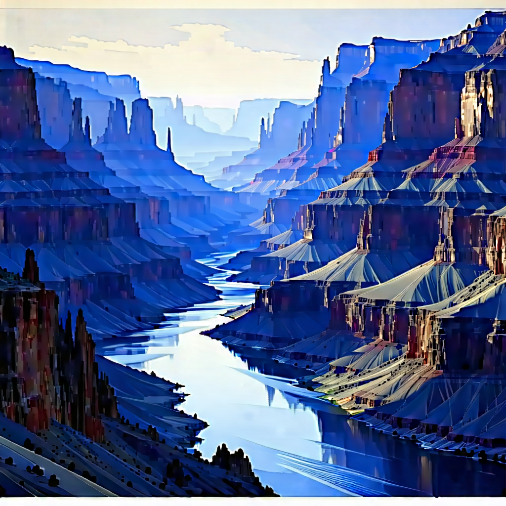 Nature Ink Drawing: Canyon During Blue Hour With Painting Beautiful