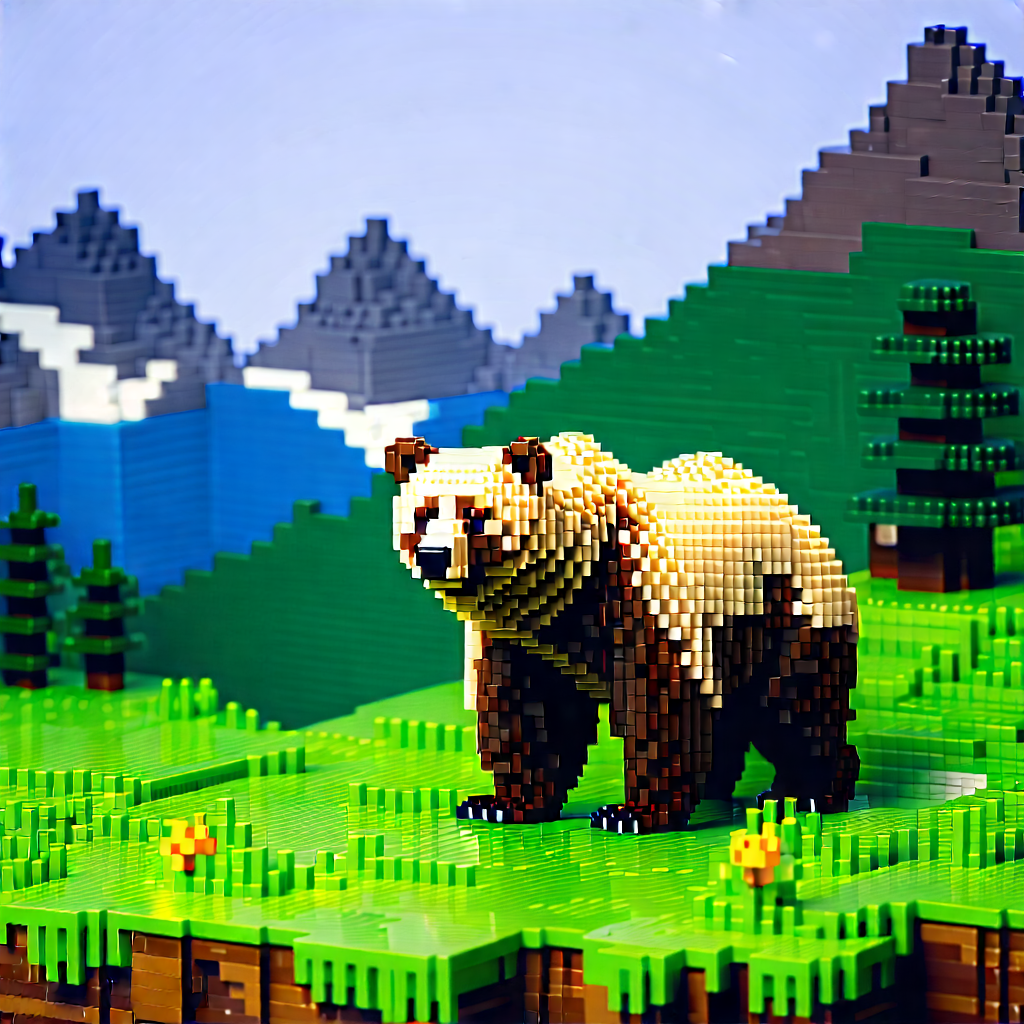 Nature Voxel Art: Bear in (mountain:1.19) terrain