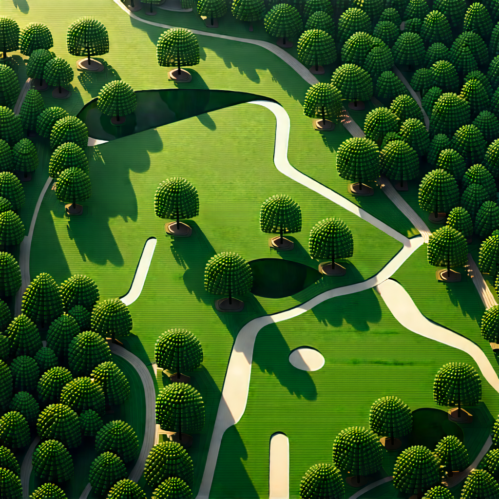 Urban Geometric Design: Aerial View Of Central Park With Green Golf