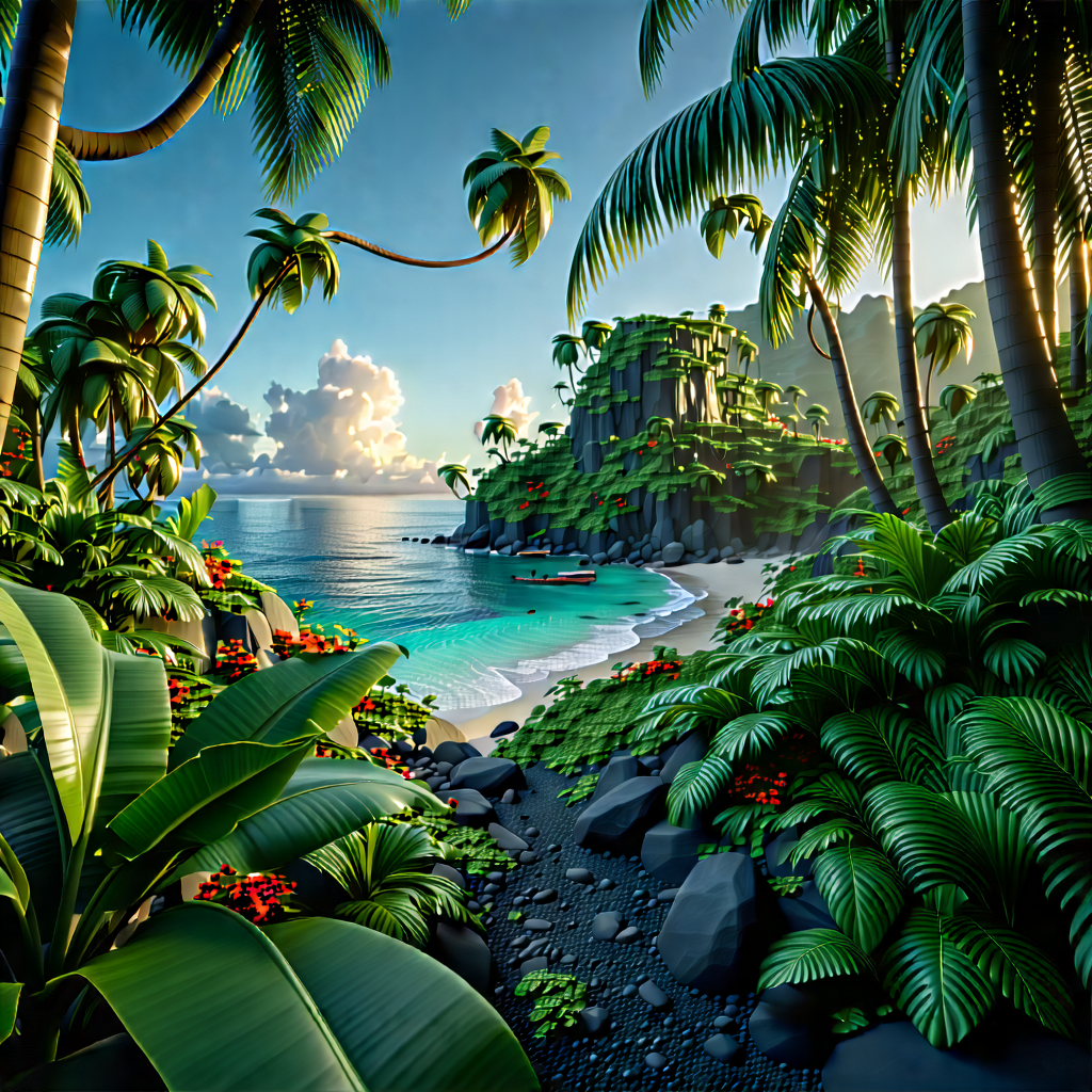 Nature Blender Artwork: Tropical Plants In Coastal Environment With Image, There