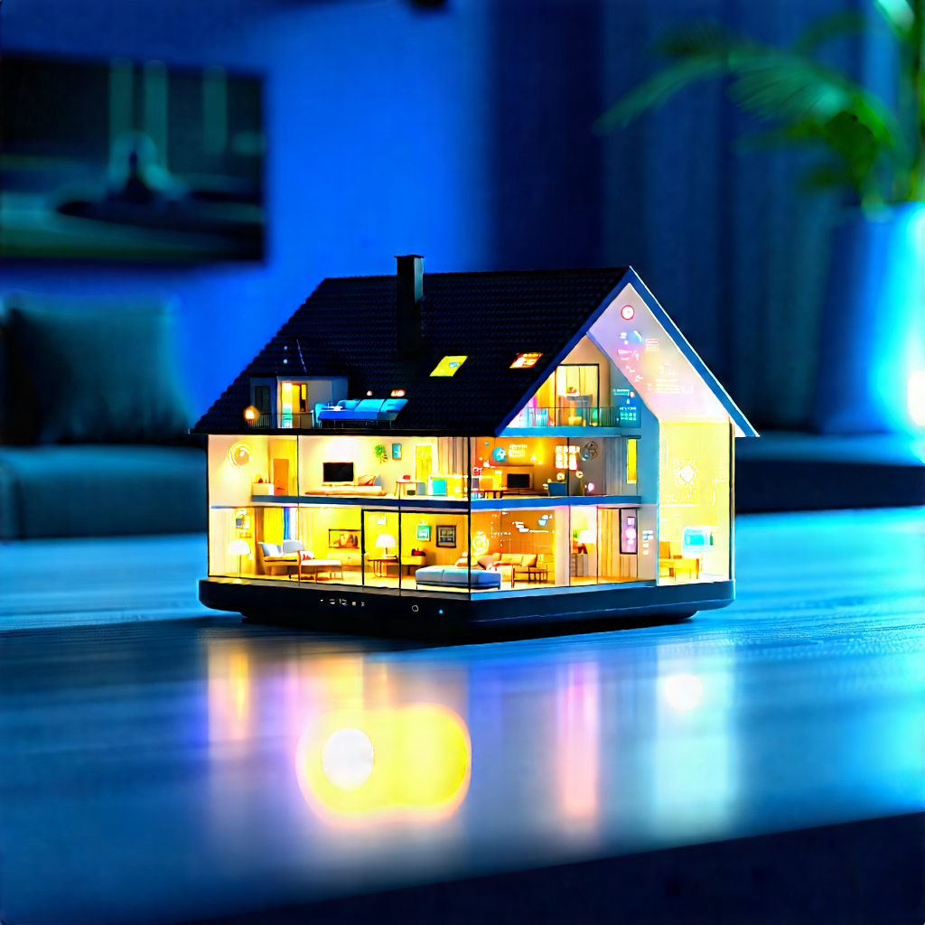 Tech Stock Photography: Smart Home Device With Data Visualization With Small Model
