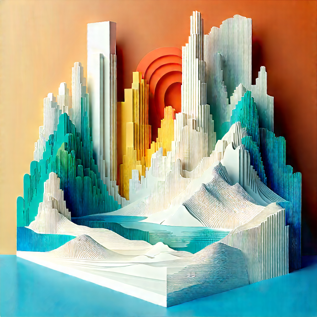 Abstract Technical Illustration: Paper sculpture with depth