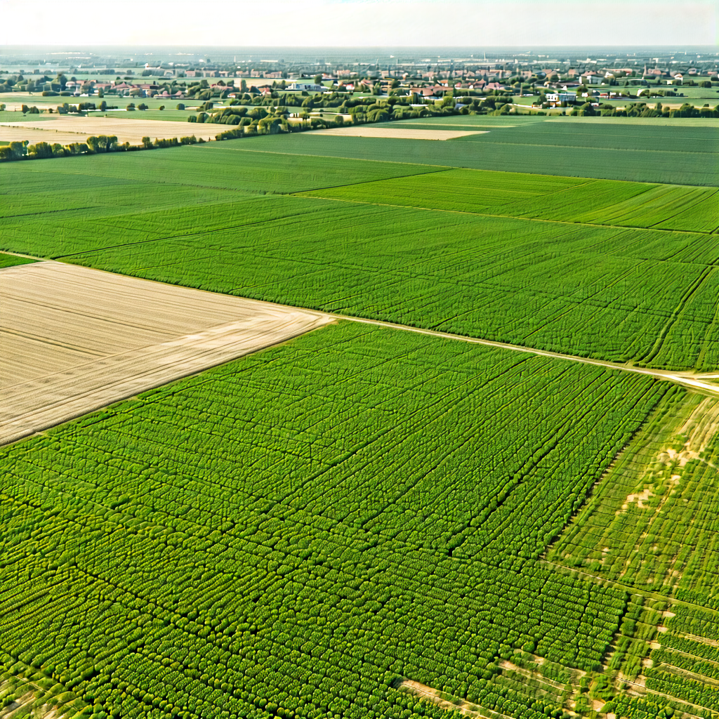 Nature Hdr Photography: Aerial View Of Agricultural Fields With Large, Lush