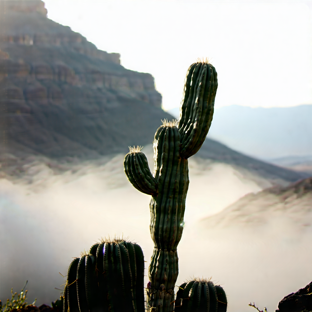 Nature Stock Photography: Cactus In Misty Environment With Cactus Plant