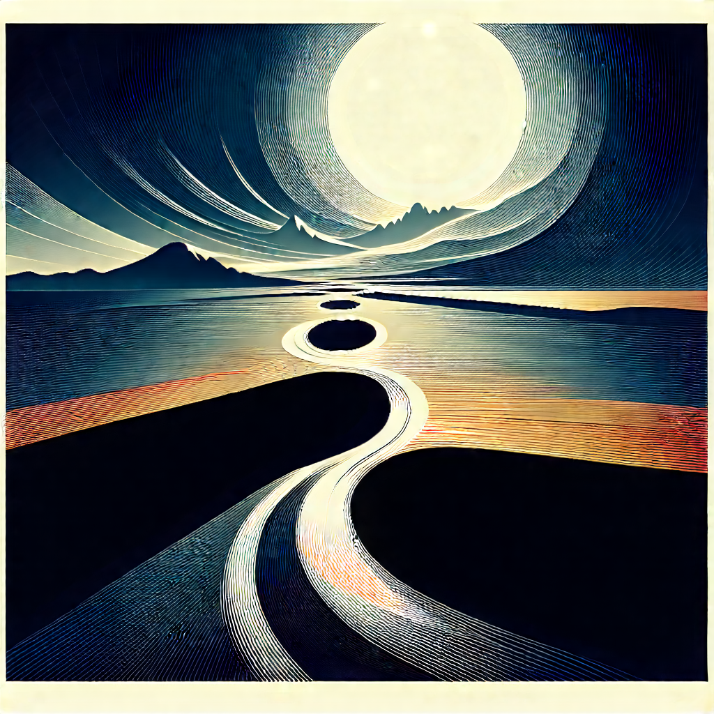 Abstract Woodcut Print: Gravitational Pull Captured In Abstract Form With Beautiful Painting
