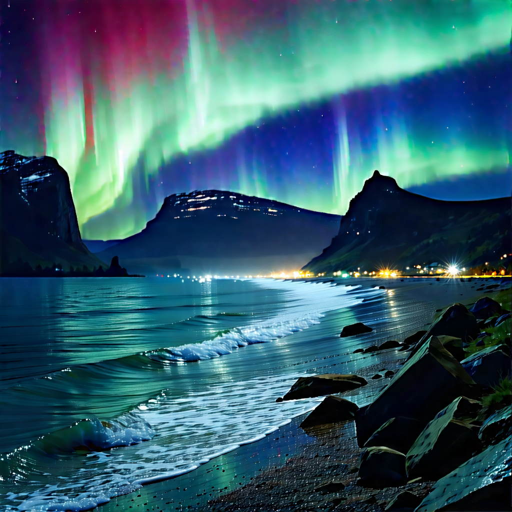 Nature Commercial Photography: Northern Lights Over Coastline With Captures Beautiful