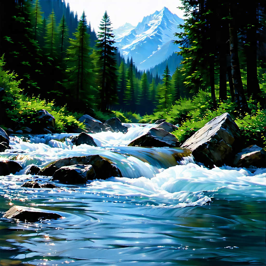 Nature Hdr Photography: Mountain Stream Surrounded By Lush Vegetation With Beautiful Scene