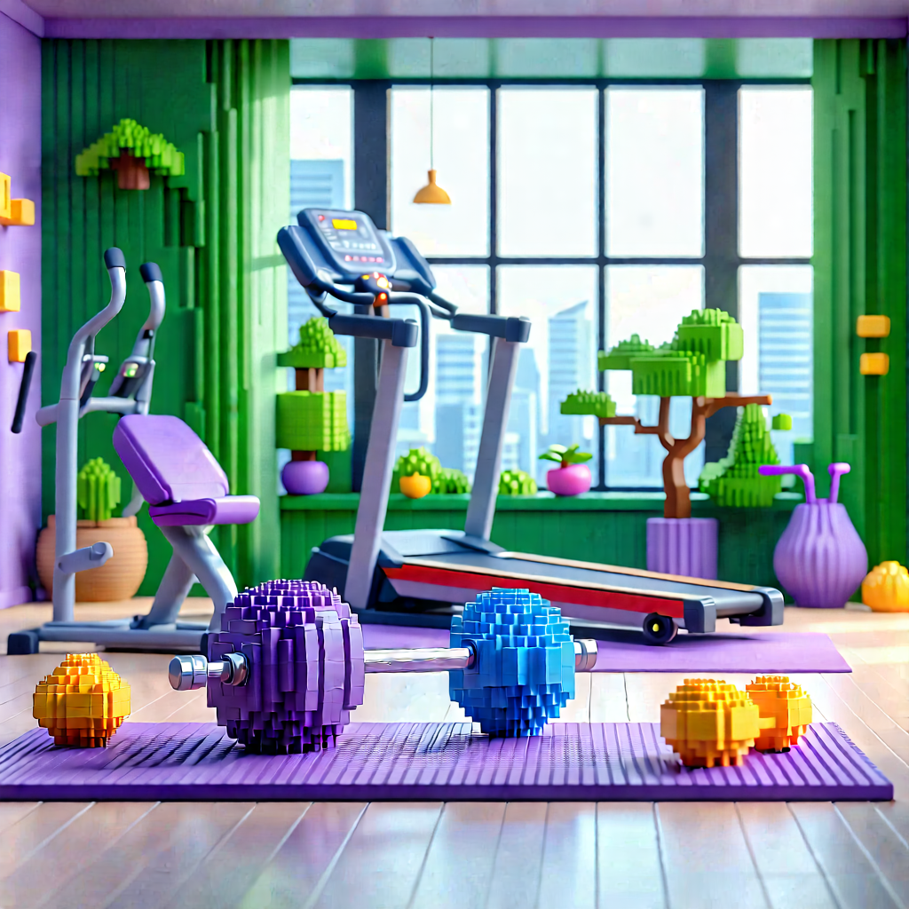 Lifestyle Voxel Art: Wellness Scene With Fitness Equipment With Image, There