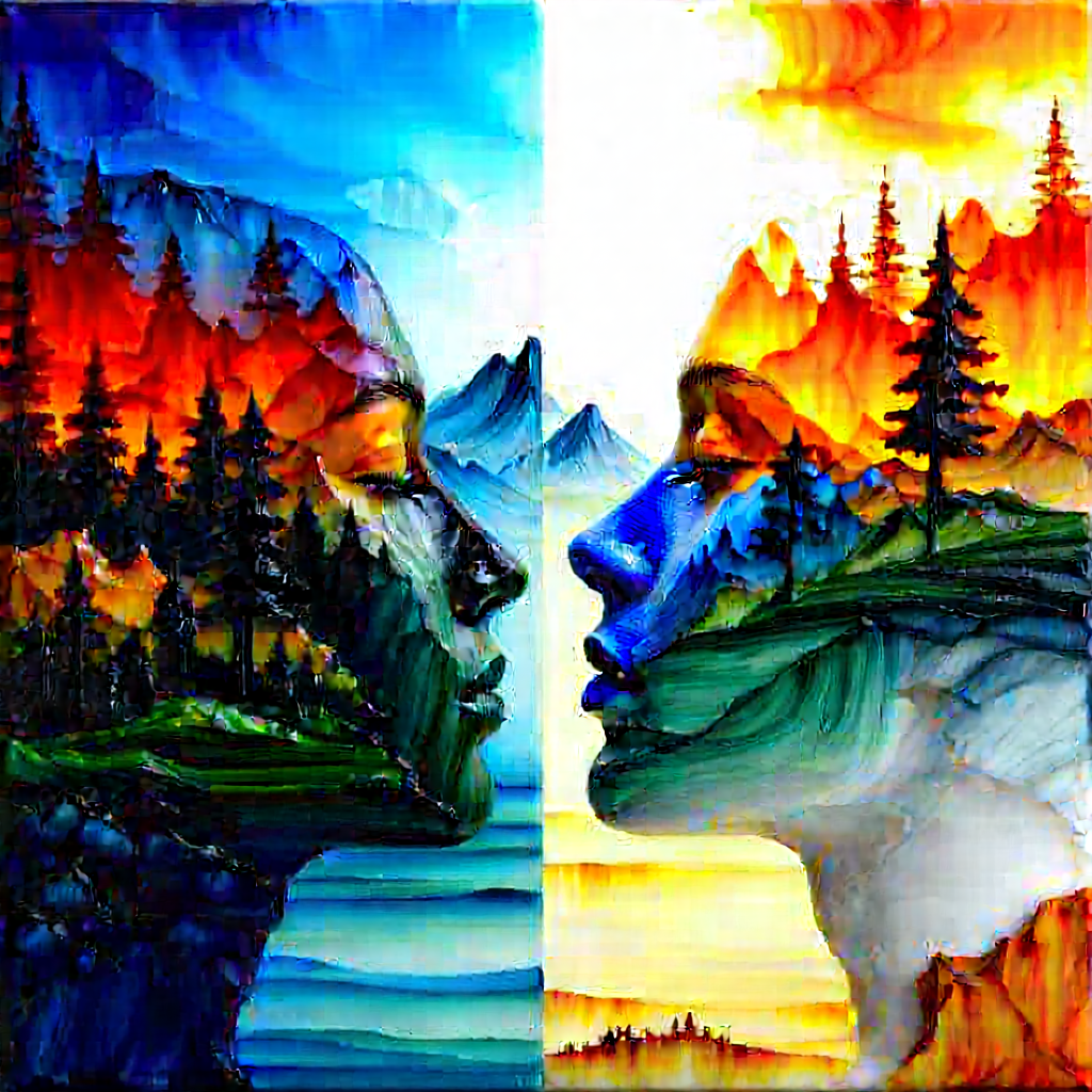 Abstract Encaustic Painting: Duality Represented Through Color Transitions With Painting Faces,