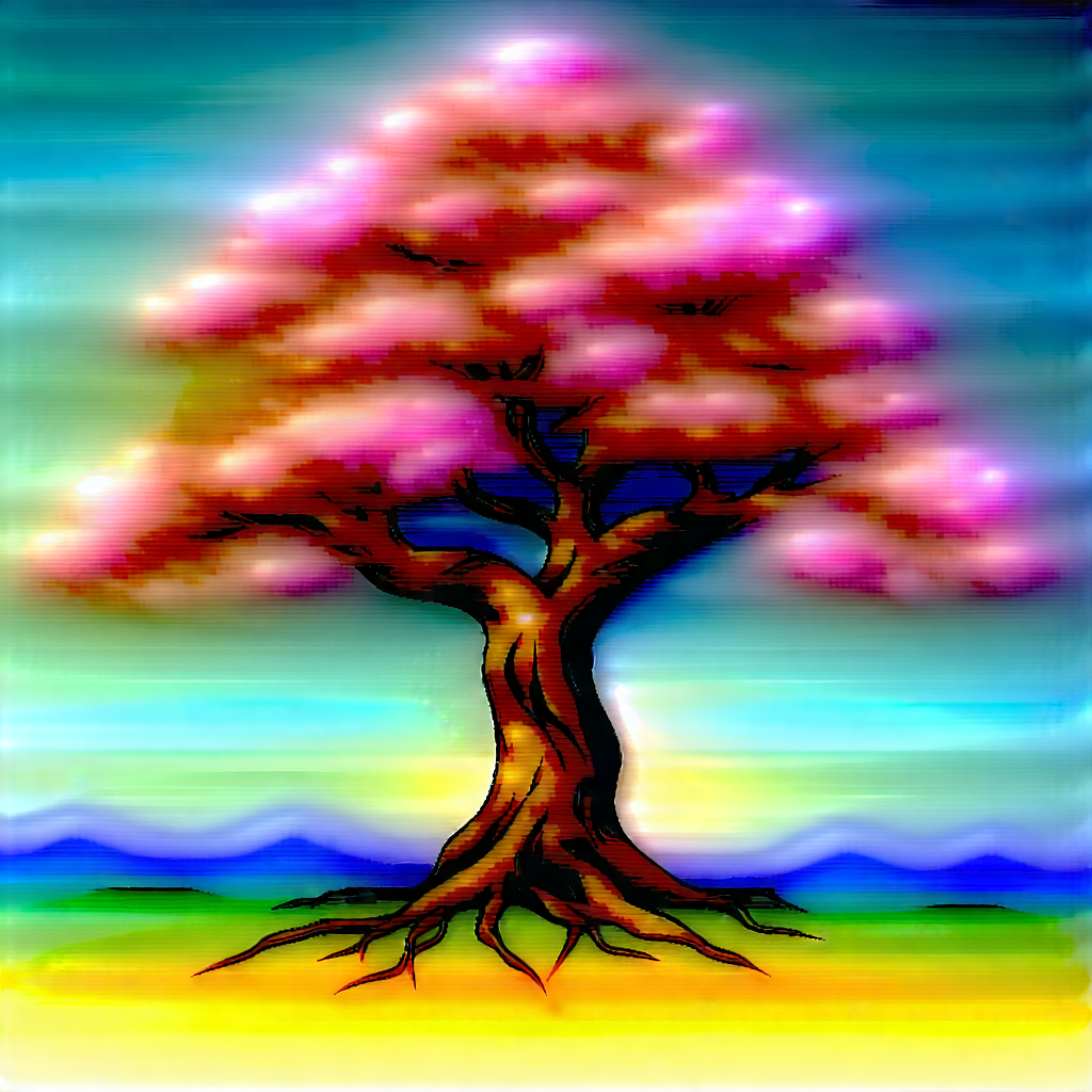 Nature Watercolor Painting: Ancient Tree In Spring Bloom With Large Tree