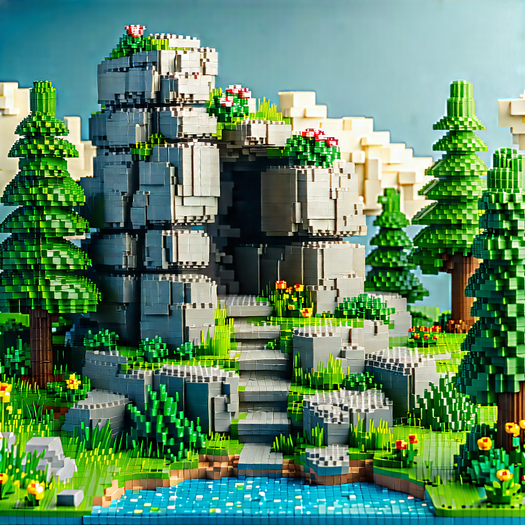 Nature Voxel Art: Rock formation in summer