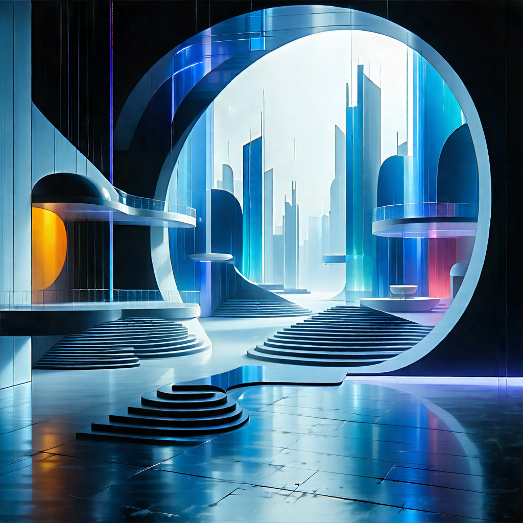 Tech Acrylic Painting: (futuristic:1.3) Innovation Hub With Image, There