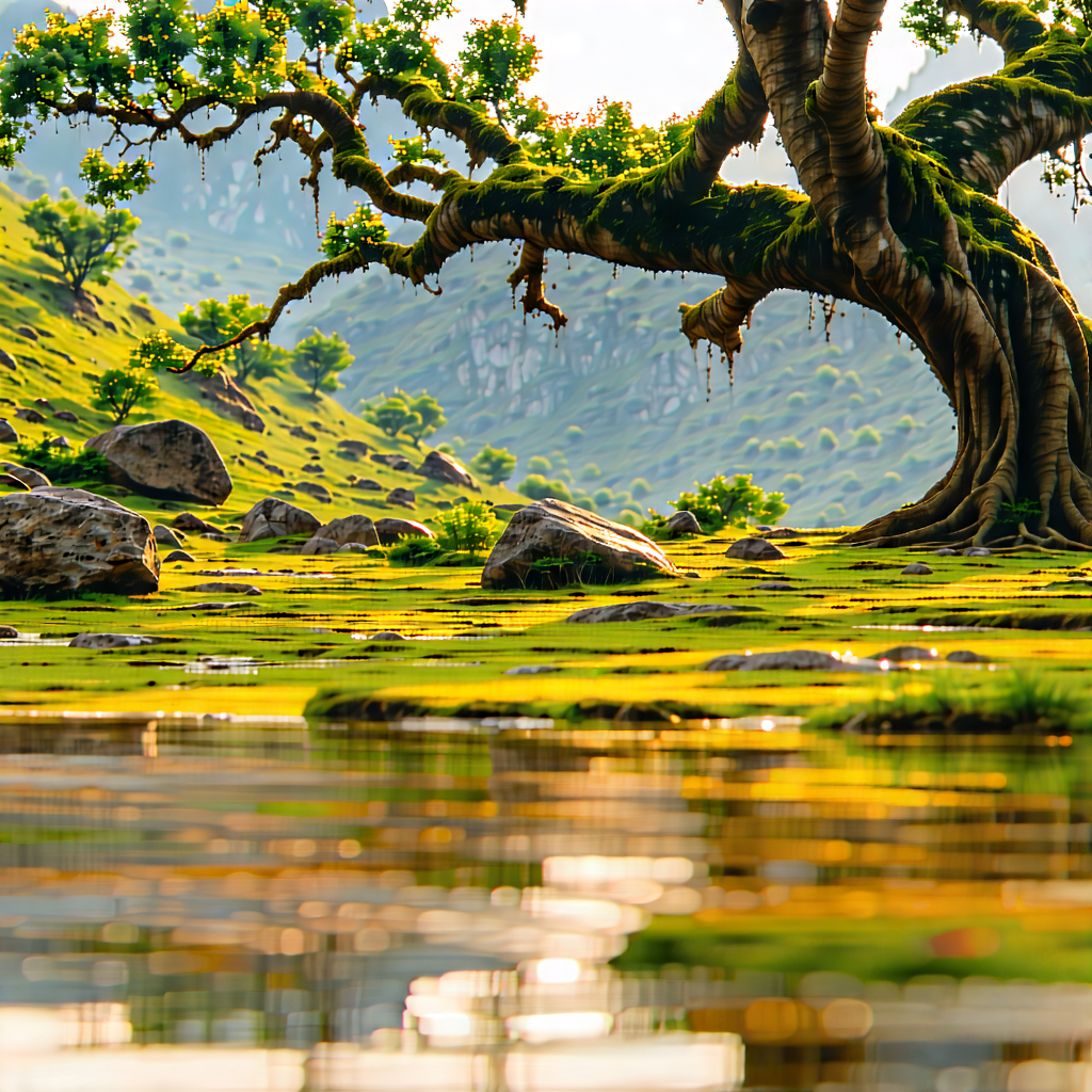 Nature Advertising Photography: Ancient (tree:1.25) In Natural Setting With Serene Scene