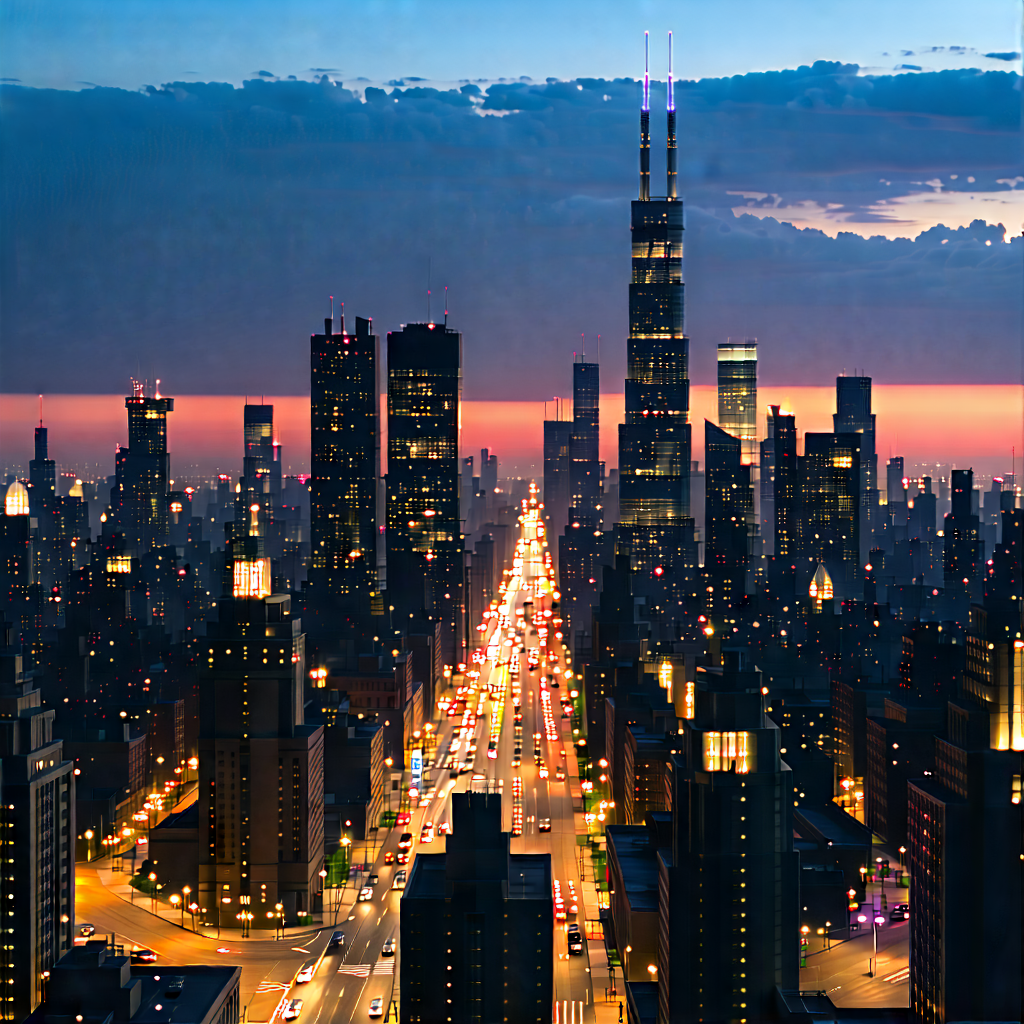 Urban Cinema 4d: Cityscape Of Urban Skyline During Sunrise With Nighttime View