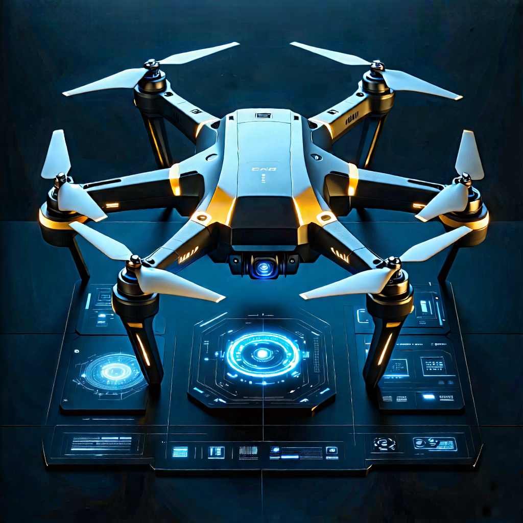 Tech Etching: Drone With User Interface With Drone Displayed