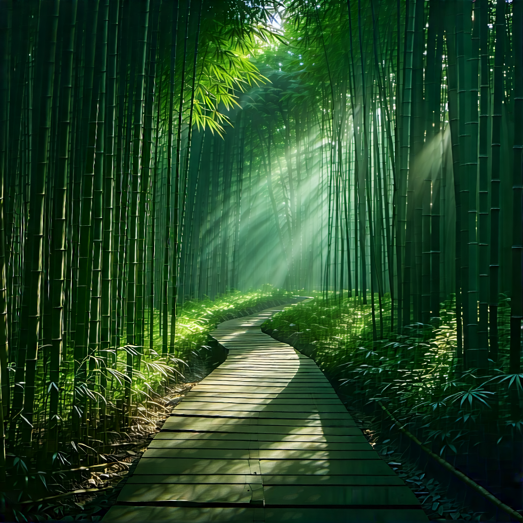 Nature Diagram Style: Path Through Bamboo Grove With Serene Forest