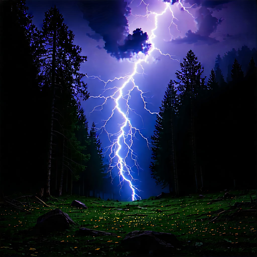 Nature Long Exposure Photography: Lightning Over (forest:1.11) Clearing With Image, There