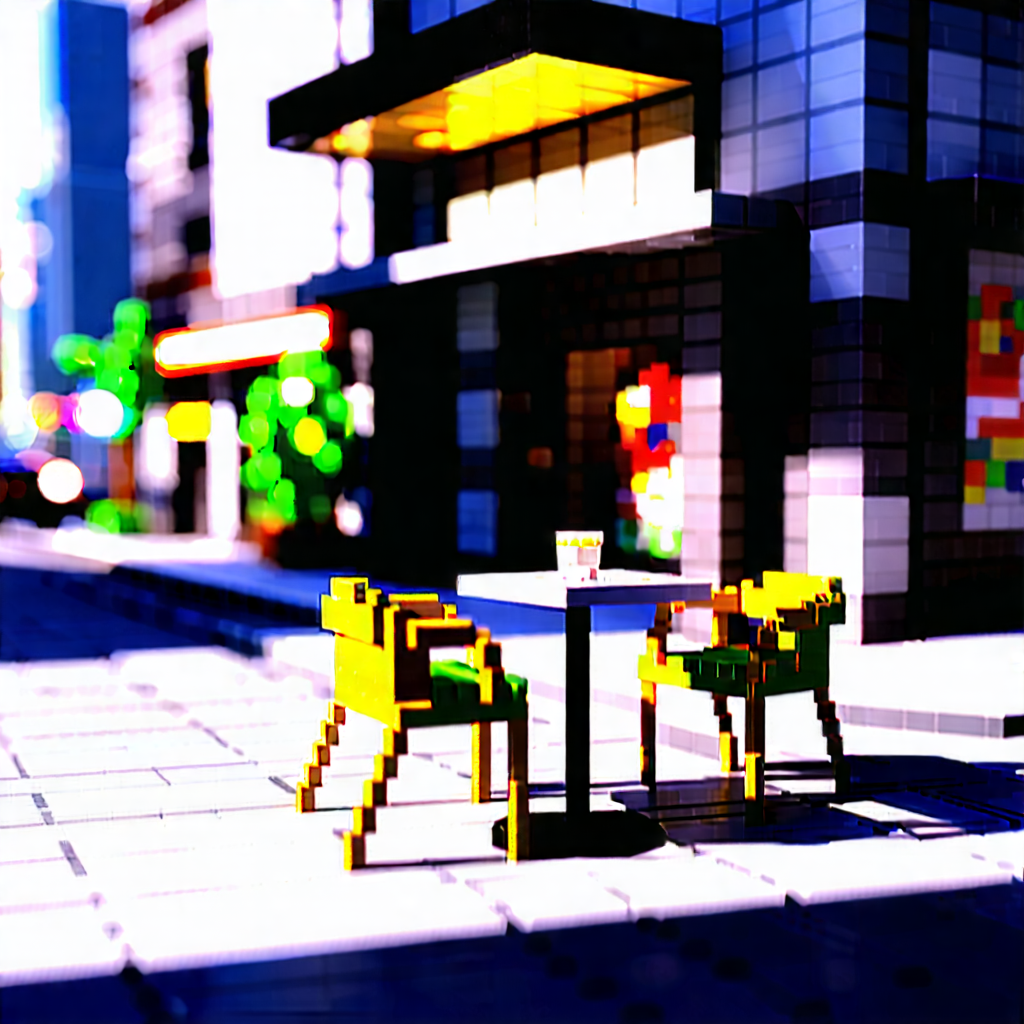Urban Voxel Art: Urban Street With Outdoor Seating With Small Model