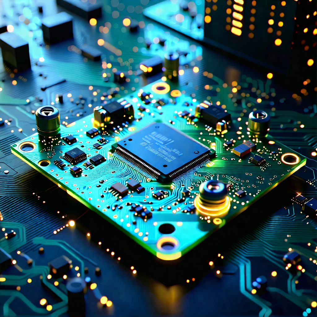 Tech Drone Photography: Circuit board with holographic projection