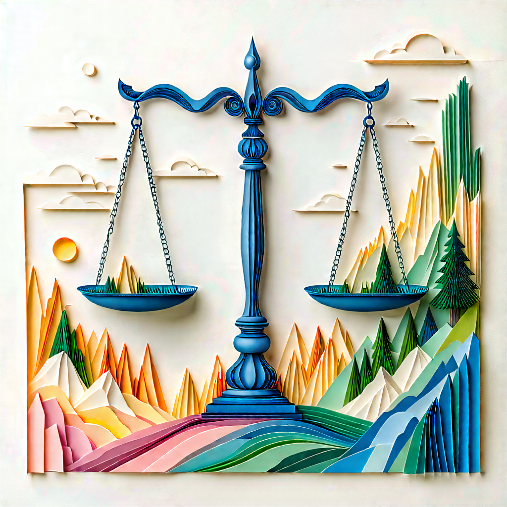 Abstract Pastel Drawing: Paper Assembly With Balance With Large Blue