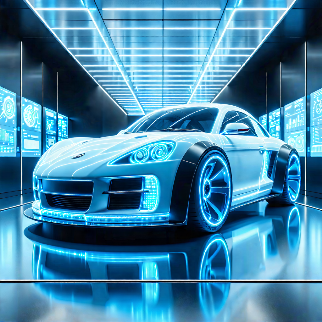 Tech Digital Illustration: Automotive Technology In (modern:1.33) Laboratory With White Sports