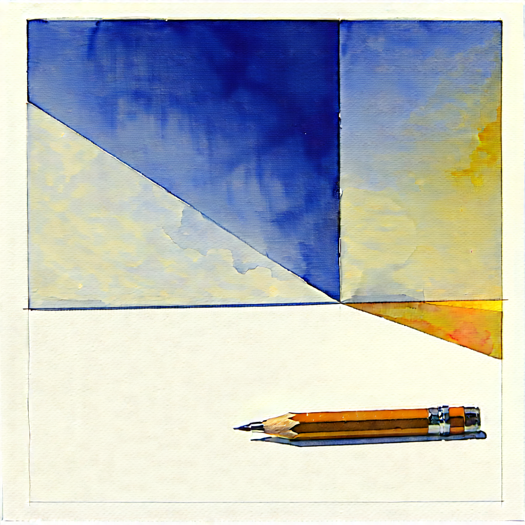 Abstract Watercolor Painting: (minimalist:1.13) Study With Focal Point With Pencil Sitting