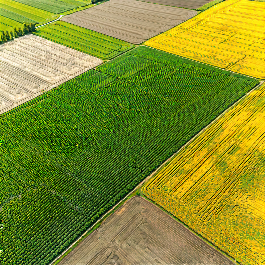 Nature Geometric Design: Aerial View Of Agricultural Fields With Large, Lush