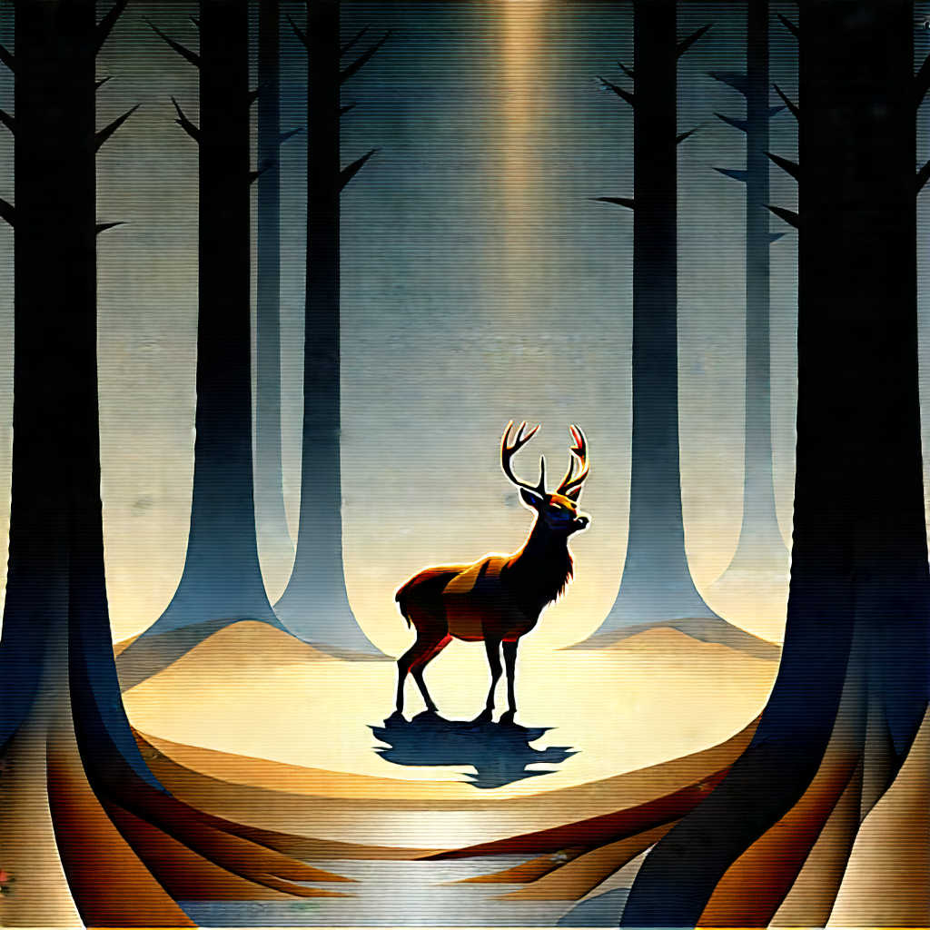 Nature Etching: Deer In Forest Environment With Image, Deer