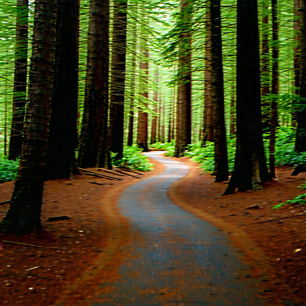 Nature Drone Photography: Path Through Redwood Forest With Forest Path