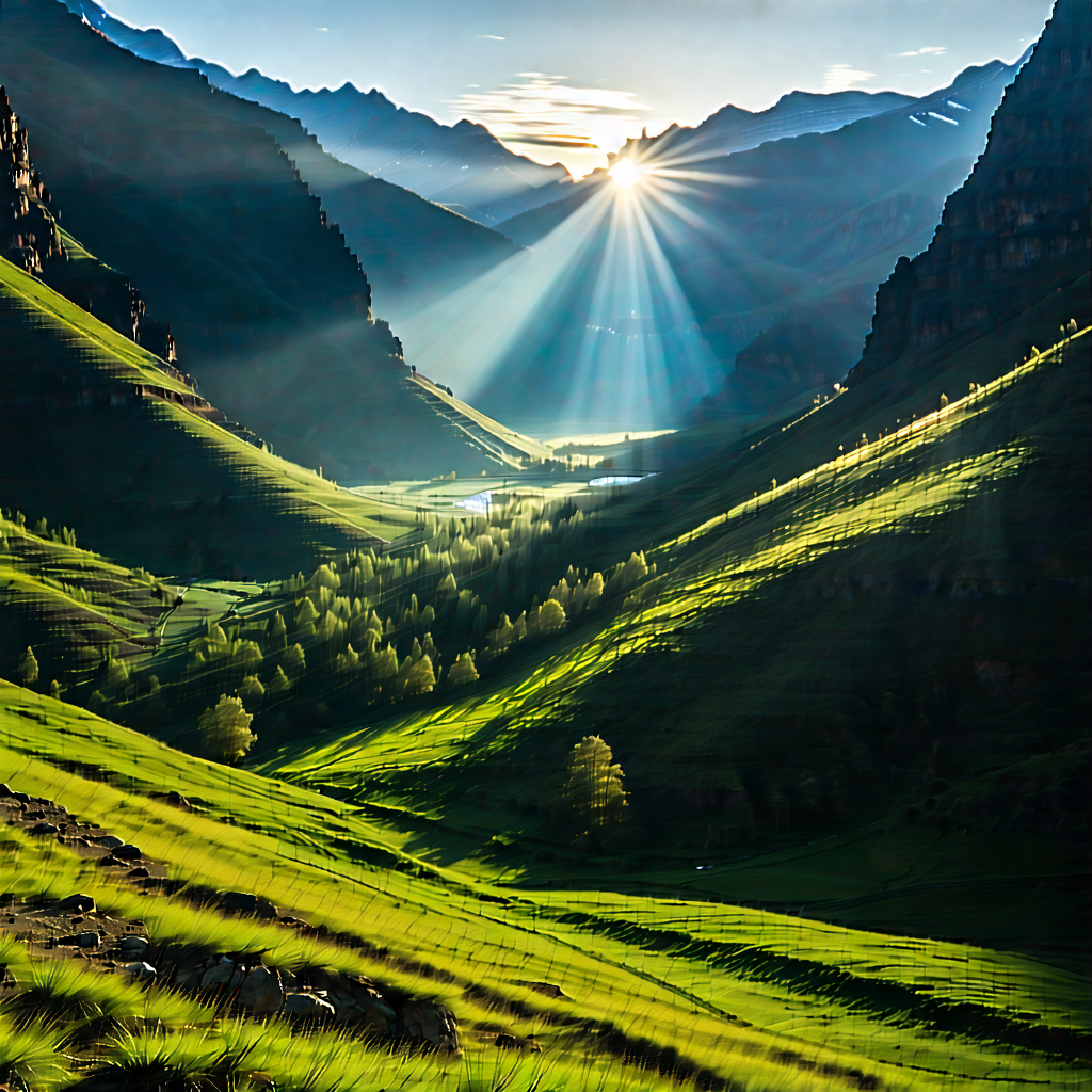 Nature Editorial Photography: Valley During Sunrise With Beautiful Mountain