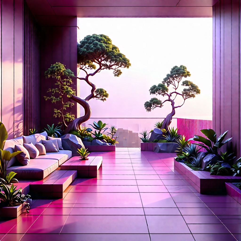 Lifestyle Blueprint Style: Balcony Garden With Plants And Natural Elements With Large, Open