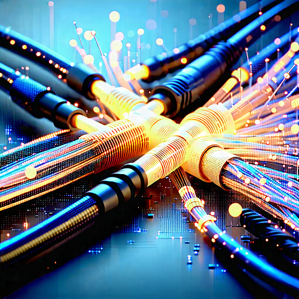 Tech Isometric Design: Close-up of fiber optic cables